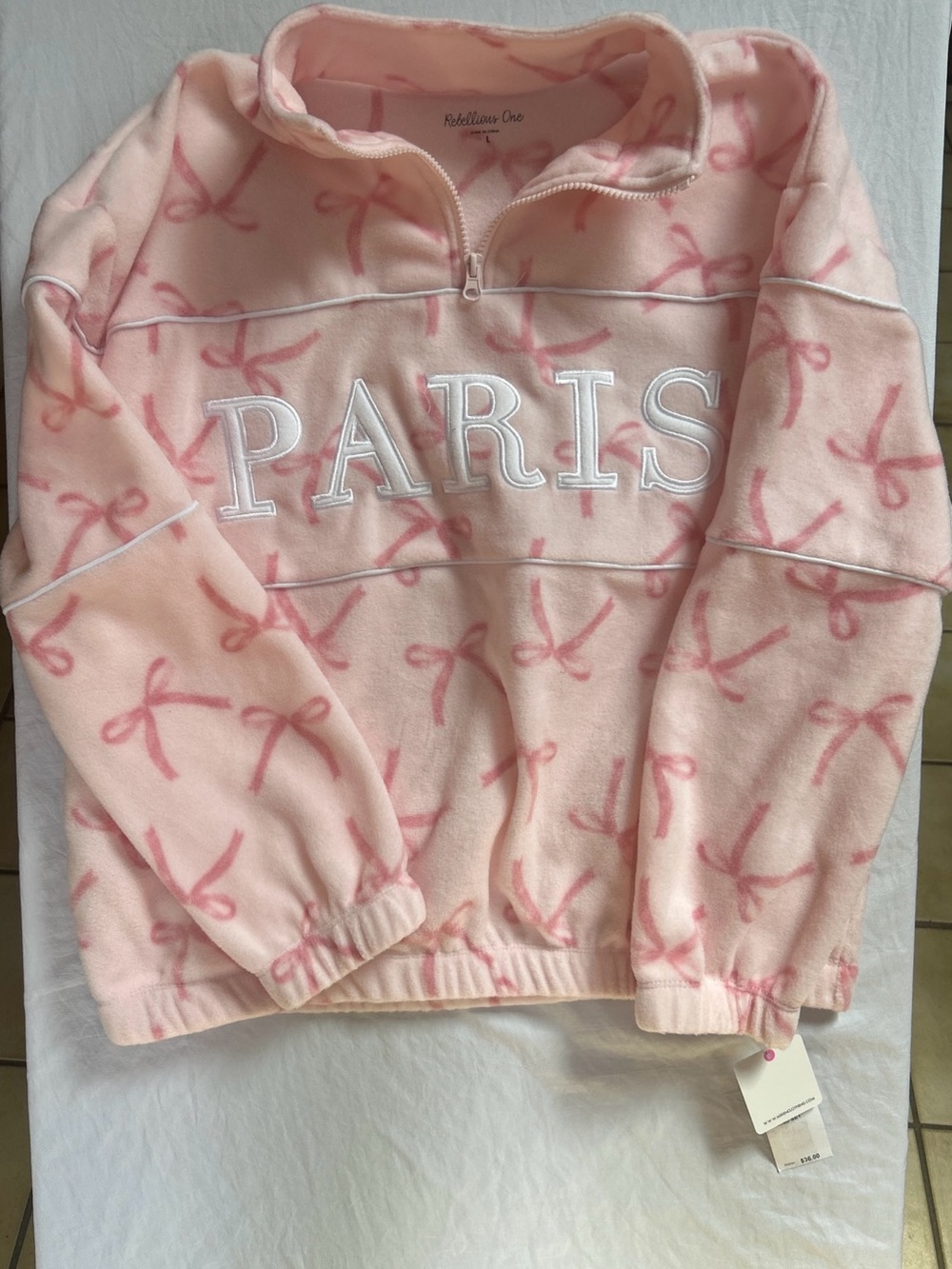 Rebellious One Women’s Pink  Paris Polar Fleece 1/4 Zip Sweatshirt Size Large